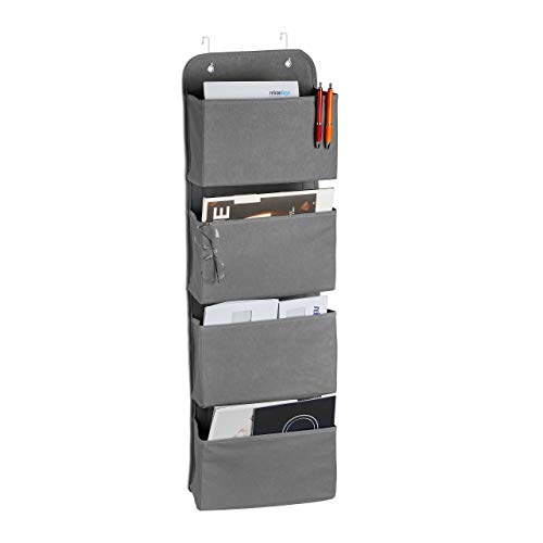 Relaxdays Portaoggetti Da Parete, 4 Scomparti, Organizer Da Porta Con Ganci, Salvaspazio Per Bagno & Ufficio, Grigio, 1 Pz