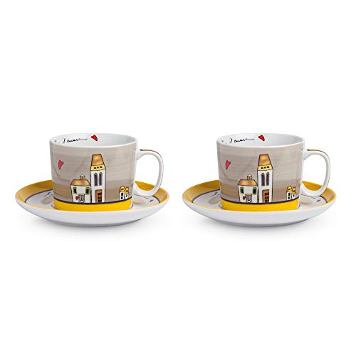 Egan Set Tazze Colazione Con Piattini Le Casette Giallo