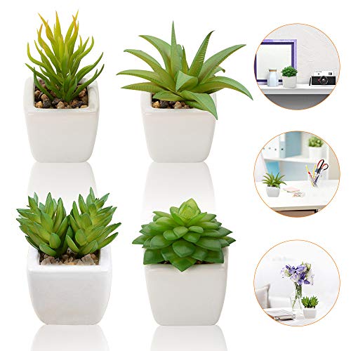 Piante Succulente Artificiali, 4 Pezzi Piante Finte Mini Piante Grasse Succulente In Vaso Con Vasi In Ceramica Bianca Pianta Decorativa Fuax Per La Ca