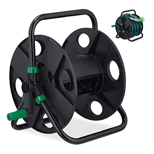 Relaxdays Avvolgitubo Dell'Acqua, Attacco 1/2", Bobina Riavvolgi Tubi Da 30 M, Accessori Per Irrigazione, Nero Verde