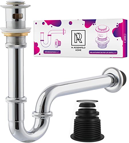 M. Rosenfeld Home Sifone Tubolare Lavandino Extra Lungo In Ottone Con Tappo Piletta Click Clack Con Troppopieno - Tutto In Dotazione