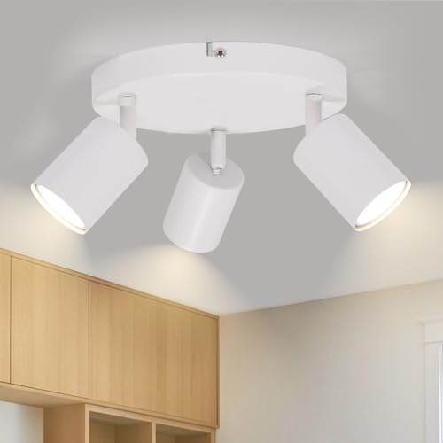 Kambo Lampada Faretti Da Soffitto Bianco - Gu10 Faretto Led Da Soffitto Orientabili - Plafoniera Faretti 3 Luce Rotonda - Faretti Da Parete Moderna Pe