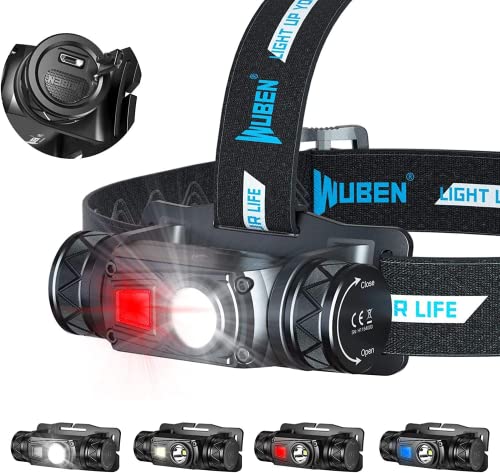 Wuben H1 Torcia Frontale 1200 Lumen Led, Con Sorgenti Luminose Multiple Lampada Frontale, Ricaricabile Tramite Usb Ip68 Striscia Riflettente Impermeab