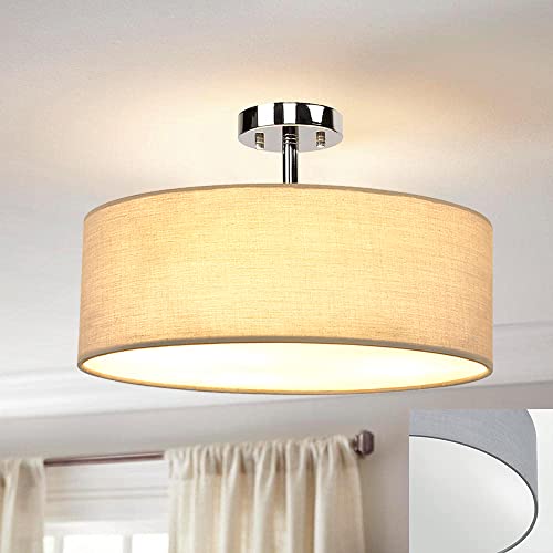 Depuley Deckenleuchte, Schlafzimmer E27 Deckenleuchte, Moderne 3 Lichter Stoff Deckenleuchte, Led Büro Deckenleuchte Stoffschirm Für Wohnzimmer Esszim