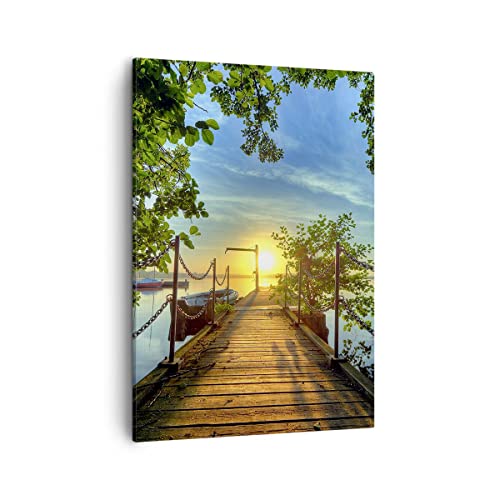 Quadro Su Tela Verticale 50X70Cm Stampe Da Parete Lago Tramonto Barca Paesaggio Piccoli Decorazione Murale Camera Da Letto Cucina 1 Pezzo Quadri Moder