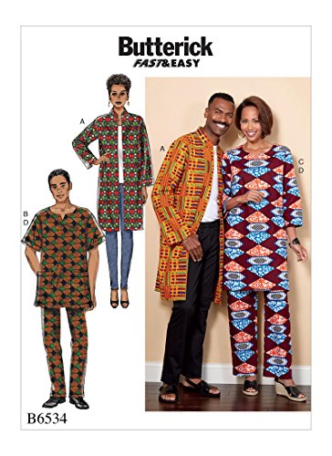 Butterick Patterns 6534 Xm, Misses/Uomo Cappotto, Tunica E Pantaloni, Taglie S-L, Tessuto, Multicolore, 17 X 0.5 X 22 Cm