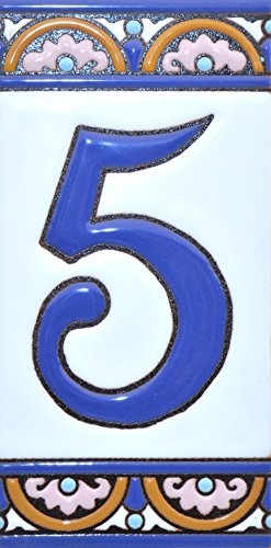 Numero Civico Casa. Insegna Con Numeri E Lettere Fatte Di Piastrelle Di Ceramica Policroma, Dipinte A Mano Con La Tecnica "Cuerda Seca", Nomi Indirizz