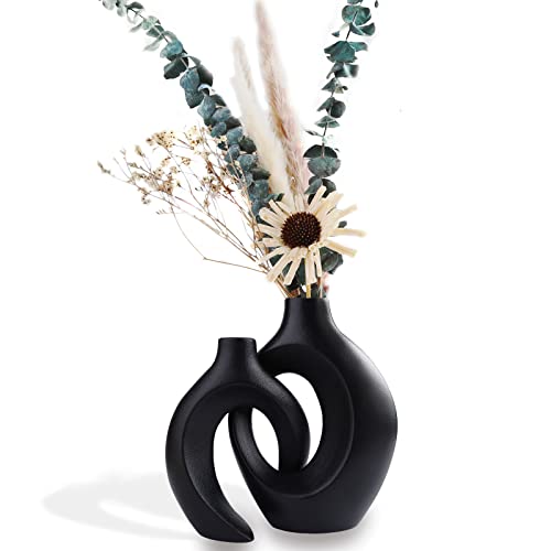 Kingbar Vase Black Matt, Vaso In Ceramica Per Erba Di Pampas, Vaso Nordico Anello Decorizione Moderna, Deginazione Del Vaso Di Floore Soggioro, Camera
