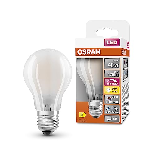 Osram Lampada Led Superstar+ Classic A Glfr 40, E27, Goccia, 3.4W, 470Lm, 2700K, Luce Bianca Calda, Componente Blu E Affaticamento Visivo Notevolmente