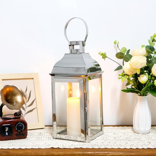 Jhy Design Lanterne Decorative Lanterne A Candela In Acciaio Inossidabile Alte 31,5 Cm Con Vetro Temperato Per Interni Eventi Feste E Matrimoni Lampad