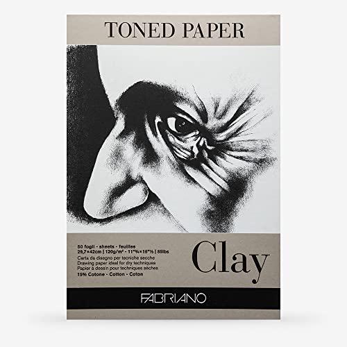 Fabriano Honsell 19100499 - Blocco Da Disegno In Argilla Tonica, Din A3, 50 Fogli, 120 G/M², Con Cartuccia Grigia Al 15% Cotone, Superficie Naturale, 