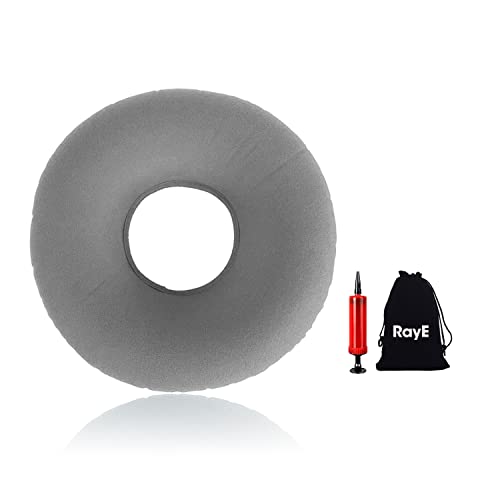 Raye Grande Cuscino Ortopedico, 45 Cm, Per Emorroidi, Gonfiabile, Ortopedico, A Ciambella, Cuscino Gonfiabile, Con Pompa, Colore Grigio