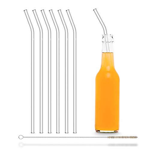 Halm Cannucce In Vetro Riutilizzabili – 6 Pezzi Curvi 30 Cm + Spazzola Di Pulizia Senza Plastica Lavabile In Lavastoviglie – Sostenibile – Cannucce In