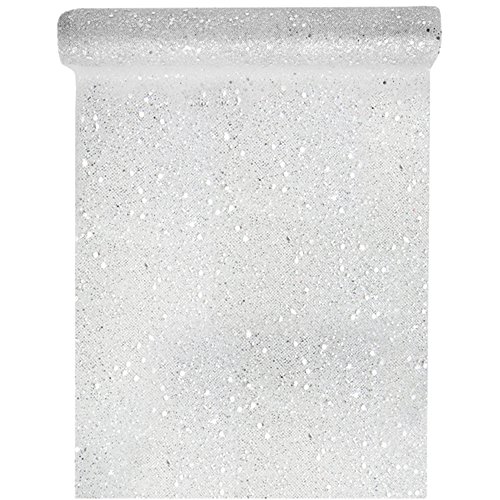 Santex 4446-4-30 - Runner Da Tavolo In Tulle Glitterato, Colore: Argento