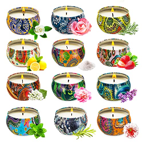 Hepaz Candele Profumate,12 Pezzi Candele Profumate Set Regalo,Cera Di Soia Naturale Set Regalo Di Candele,Candela Profumate Regalo Per Matrimonio,Bagn
