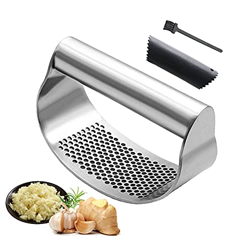 U/B Kitchen Garlic Rocker, Garlic Crusher, Stainless Steel Garlic Press, Garlic Peeler And Cleaning Brush With Ginger Crusher, For Home Kitchen Restau
