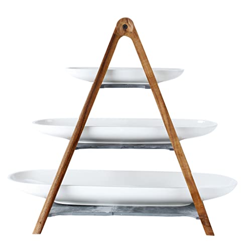 Villeroy & Boch, Artesano Original Alzata, 4 Pzalzata A 3 Piani In Materiali Naturali, Porcellana Premium/Ardesia Naturale/Legno