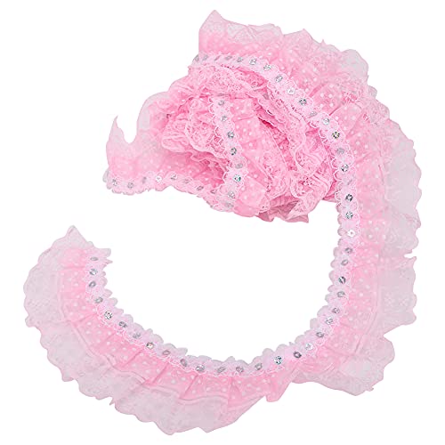 Jenngaoo 5 Yards Pizzo, Larghezza 4,5 Cm Stampa Puntini Pieghettati Nastro Di Pizzo A Rete, Tessuto Di Pizzo A Pieghe Arricciato Per Rifiniture Di App