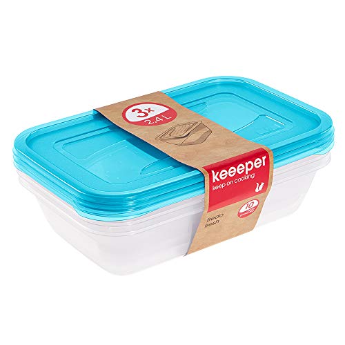 Keeeper Set Da 3 Contenitori Per Alimenti, 3 X 2,4 L, 29 X 19 X 7 Cm, Fredo Fresh, Blu Trasparente