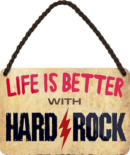 Wogeka Art Targa In Metallo Retrò – Life Is Better With Hard Rock – Scritta Divertente Come Idea Regalo Per Rock Fans Per Compleanno, Natale, Targa De