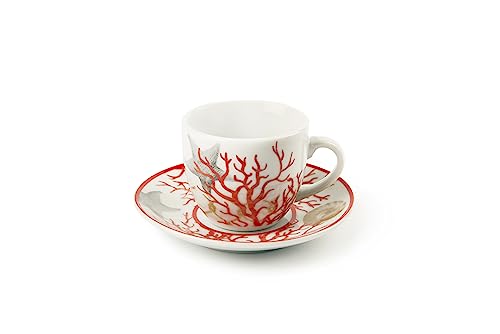 Excelsa Coral Set 6 Tazzine Da Caffè Con Piattino, Porcellana, Multicolore