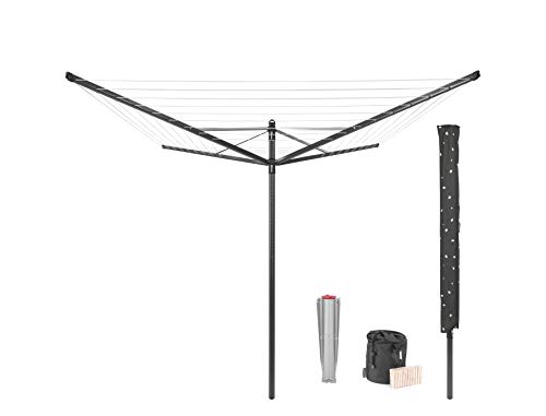 Brabantia - Stendibiancheria A Ombrello Lift-O-Matic - 50M Di Spazio Per Stendere - Regolabile Lavoro All'Altezza (129-187 Cm) - Con Picchetto 45Mm, C