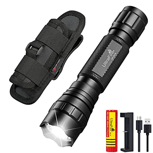 Ultrafire Torcia Led Con Fondina, 1000 Lumen Modalità Singola Mini Torcia Tattica Con Batteria Ricaricabile 3,7V 1800Mah E Caricabatterie, Custodia Pe