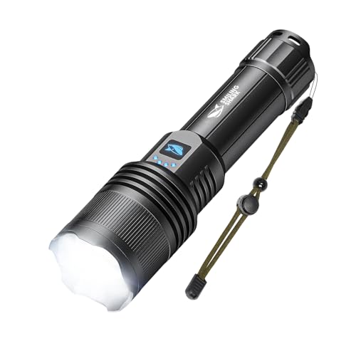 Smiling Shark Torcia Led Ricaricabile, Flashlight Led Ultra-Luminosa Con 5000 Lumens Sd-7008 Per Camping Hiking Outdoor, Torce Impermeabile Zoomabile,