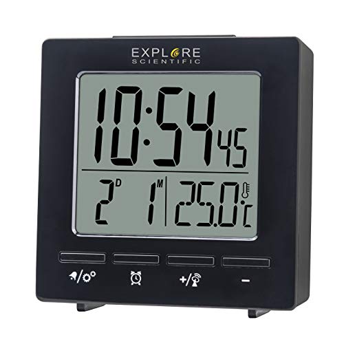 Explore Scientific Rdc1005 Orologio Radiocontrollato Da Viaggio, Doppio Allarme, Snooze, Calendario, Nero