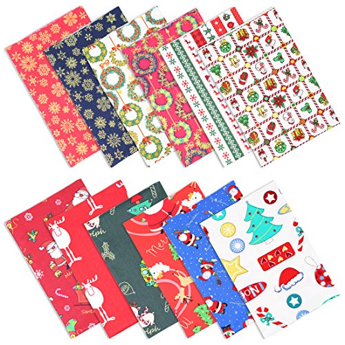 50 X 50Cm Natale Tessuto Al Metro,12 Pezzi Stoffa Tessuto Cotone,Stoffe Patchwork Per Cucito Creativo Natale Babbo Natal Fiocchi Di Neve Modelli Appli