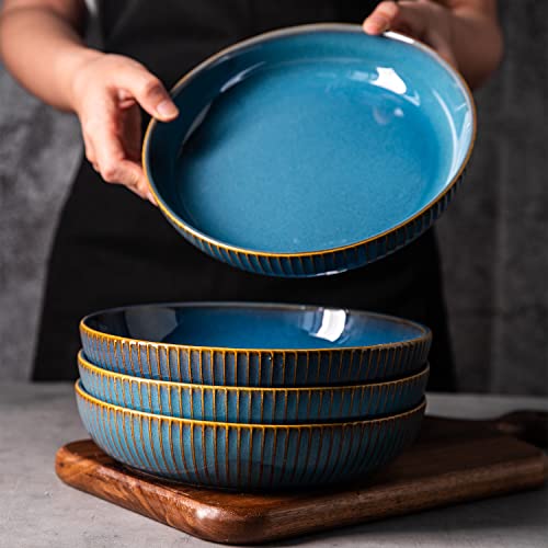 Csyy Piatto Per Insalatiera In Ceramica, Set Di 4 Piatti Fondi 21 Cm Piatti Da Cena Regalo Per Festa Della Mamma Blu