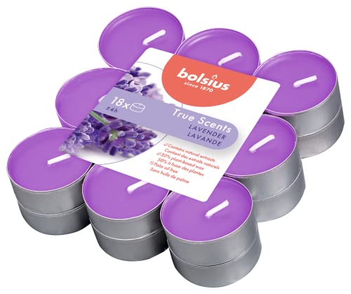 Bolsius True Scents Tealights Profumati E Colorati In Pc-Cup, Cera, Viola, 4 Ore, 18 Unità