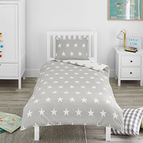 Bloomsbury Mill - Set Biancheria Da Letto Per Bambini - Grigio & Bianco Stelle – Set Copripiumino Lettino E Federa Per Ragazzi E Ragazee - Lenzuola Cu