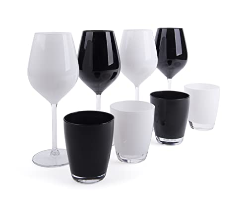 Excelsa Color Wine Set Calici E Bicchieri, Vetro, Bianco E Nero, 8 Unità, 30 Cl