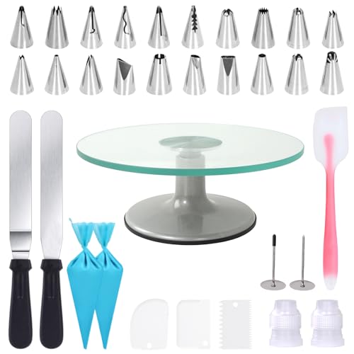 Uten Piatto Girevole Per Torte Vetro, Set Di Utensili Decorazioni Torte Pasticceria, Kit Pasticceria Professionale Con Spatole E Ugelli, Per Fare Tort