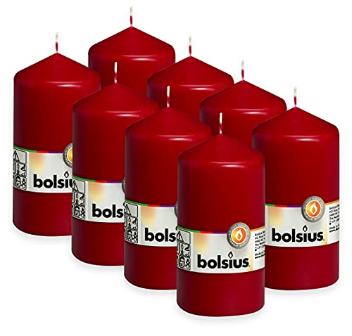 Bolsius Candele A Pilastro Lisce, Colore Vinaccia, 8 Pezzi, 13 X 7 Cm, Candele Decorative Per La Casa, Lunghezza 43 Ore, Non Profumate