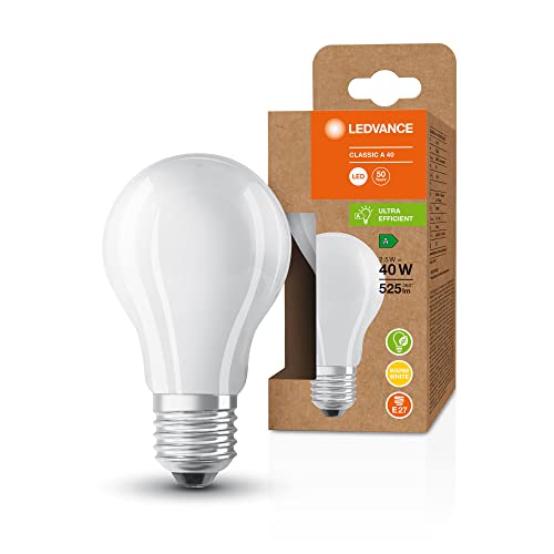 Ledvance Lampada A Risparmio Energetico, Lampadina Smerigliata, E27, Bianco Caldo (3000K), 2,5 Watt, Sostituisce Lampadina Da 40W, Altamente Efficient