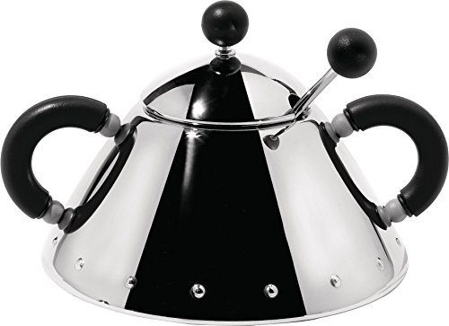 Alessi 9097 B Zuccheriera Con Cucchiaino In Acciaio Inossidabile 18/10 Lucido, Manici E Pomolo In Pa, Nero