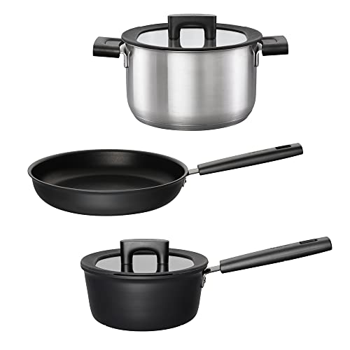 Fiskars Set Di Pentole, Padella (Ø 28 Cm), Pentola Con Manico E Coperchio (1,8 L), Casseruola Con Coperchio (3,5 L), Alluminio E Acciaio Inox/Plastica