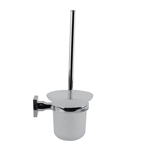 Vetrineinrete® Porta Scopino Da Parete In Acciaio Bicchiere In Vetro Satinato Fissaggio Con Viti O Senza Viti Biadesivo Accessori Arredo Bagno