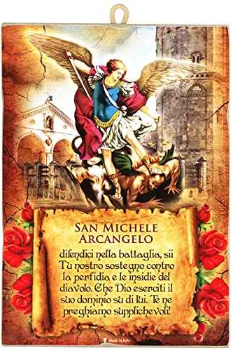 Kustom Art Quadro Quadretto Stile Vintage Immagine Di San Michele Arcangelo Da Collezione Stampa Su Legno. Per Arredamento Ristorante Pizzeria Bar Hot