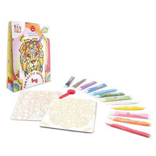 Sabbiarelli Sand-It For Fun - Bag Animali Fantastici - Set Lavoretti Creativi: Colora Con La Sabbia I Disegni Degli Animali Fantastici, 12 Colori, Reg