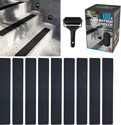 Cocofy Strisce Antiscivolo Per Scale Interne Ed Esterne | 10 Strisce Di Nastro Antiscivolo Nere (61X10 Cm) | Antiscivolo Scale Con Speciale Superficie