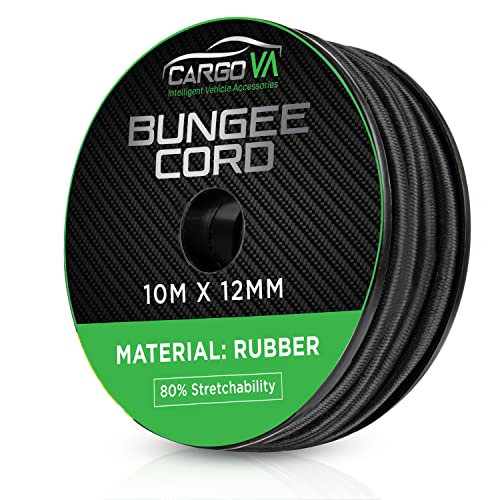 Cargova Corda In Gomma 12 Mm 10 M Nero - Corda Espansa 80% Di Allungamento - Corda Di Tensione Resistente Alle Intemperie Per Rimorchi, Tende Da Sole,