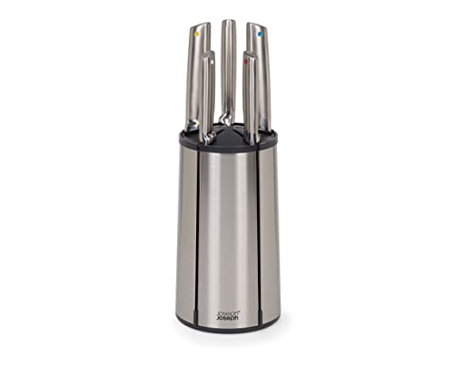 Joseph Joseph Elevate - Set Di Coltelli In Acciaio Da 5 Pezzi Con Blocco Rotante In Acciaio Inox, Lame Giapponesi In Acciaio Inox, Rivestimento Antimp