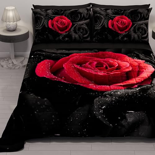 Petti Artigiani Italiani - Copriletto Singolo Estivo 170X260Cm 100 G/M² Double Face, Trapuntino Letto Singolo Primaverile, Trapunta Leggera, Black Ros