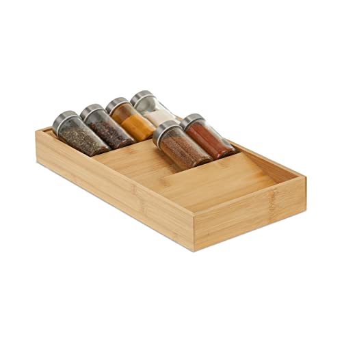 Relaxdays Portaspezie In Bambù Per Il Cassetto, Organizer Per Spezie, 3 Ripiani, Spice Rack, 5 X 20 X 38 Cm, Naturale, 100%