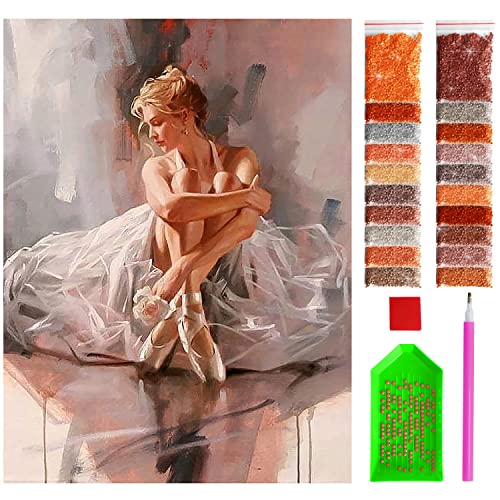 Artulio Pittura Diamante Fai Da Te - Ballerina Seduta In Tonalità Cipria - 30X40Cm - Kit Di Pittura Con Diamanti Per Bambini, Diamond Painting Kit Com