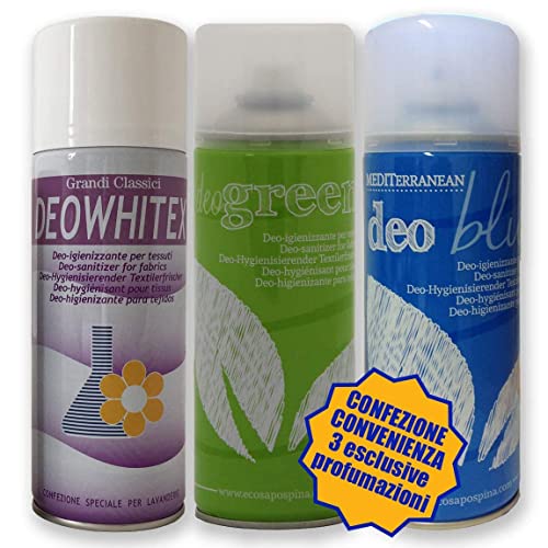 Rampi Spray Antitarme Tris Deo Whitex Deo Blue Deo Green - Salvatessuti Mangiaodori Igienizzante Ideale Per Tessuti Ambienti Auto Tende Hotel Palestre