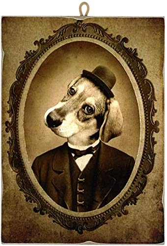 Kustom Art Quadro Quadretto Stile Vintage Serie Animali Cane Aristocratico Da Collezione Stampa Su Legno